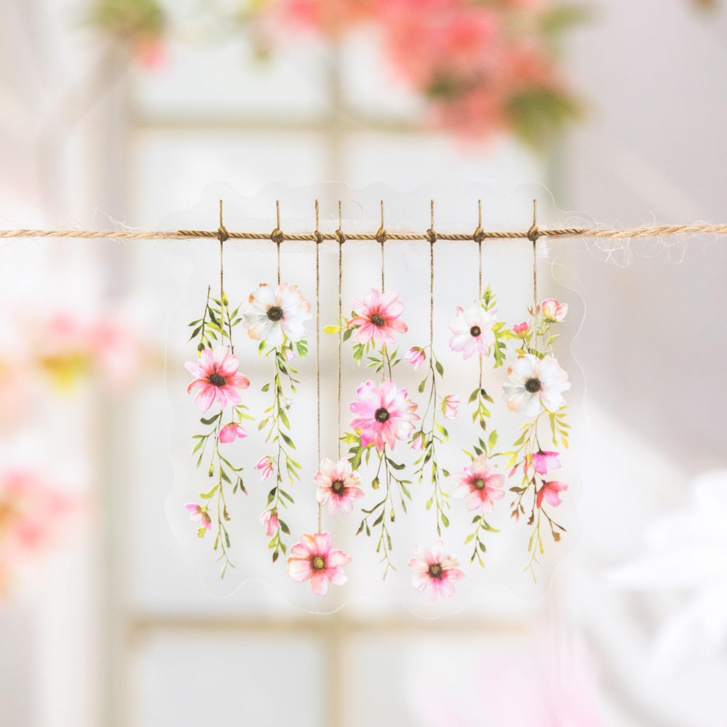AuriicLeaf Hanging Floral PET Stickers Set, 60PCS Botanical Flower Stickers for Scrapbooking, Journaling, DIY Crafts, and Art Supplies