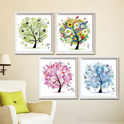 5D DIY Diamond Painting Sets Different Shape Diamond Drawing Tree Cross Stitch Point Drill Painting Living Room Bedroom Wall Decorative Drawing (Four Seasons)