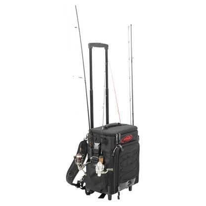 SKB Tak-Pak Backpack with Wheels, Removable Straps, and Retractable Pull Handle, Rolling Tackle Box with 4 Drawers and 5 Exterior Pockets, Black