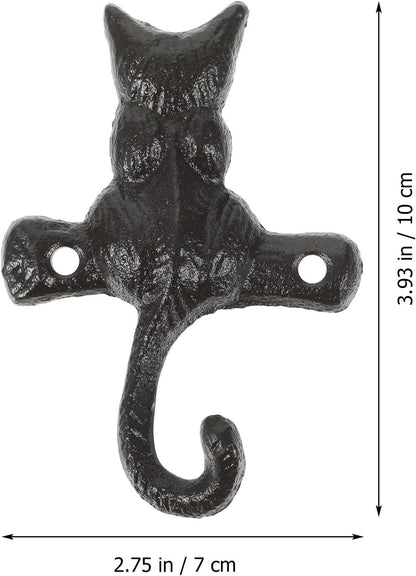 HOMSFOU 2pcs Cast Iron Cat Hook, Decorative Wall Mount Hook for Coat and Key Holder
