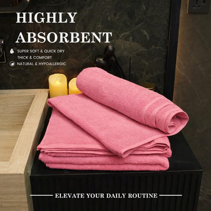 Bath Towels 27x54 – Pack of 4 | Soft & Quick-Dry | Highly Absorbent 100% Ring Spun Cotton Towels for Bathroom, Spa, Home & Hotel Use (Pink)