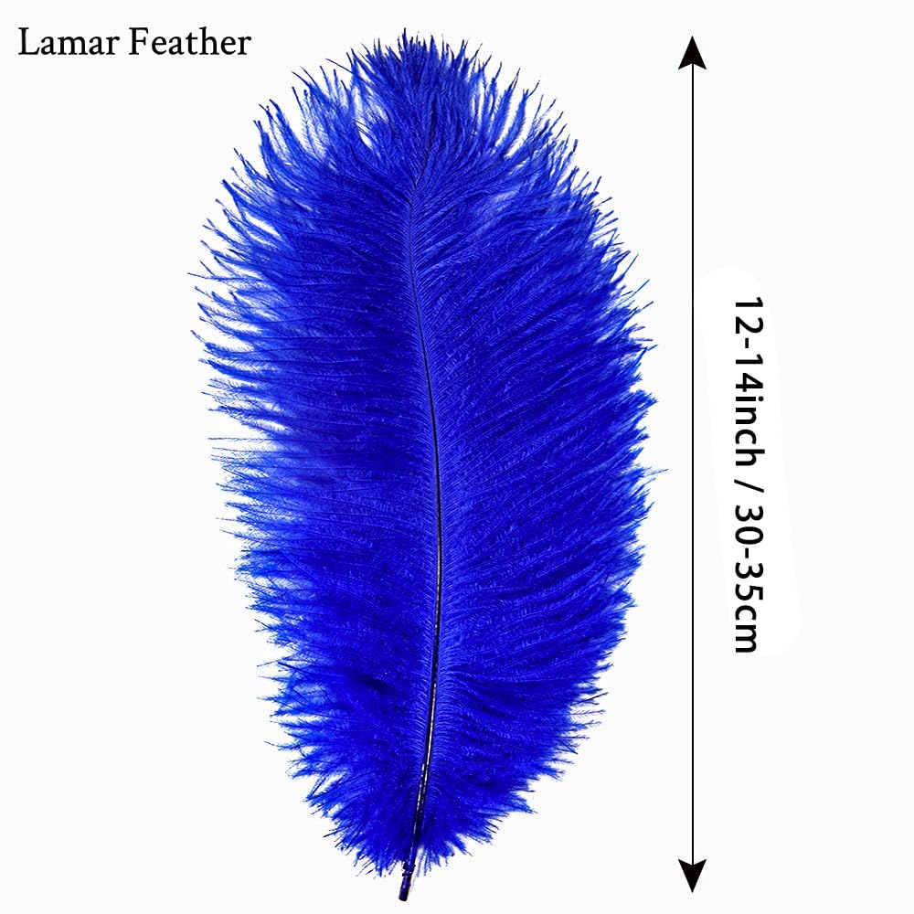 Lamar 20Pcs 12-14'' Blue Ostrich Feathers for Decoration, Wedding Centerpieces, Crafts, Festival, Party, Carnival, Floral Arrangement, Bohemian Home Decor (Royal Blue)