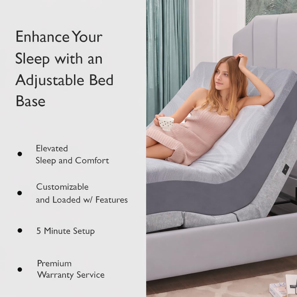Premium King Adjustable Bed with 14 Inch Prime Gel Memory Foam Mattress, Massage, Zero Gravity, Anti-Snore, Programmable Memory Positions, USB, Underbed Lighting, Zero Clearance