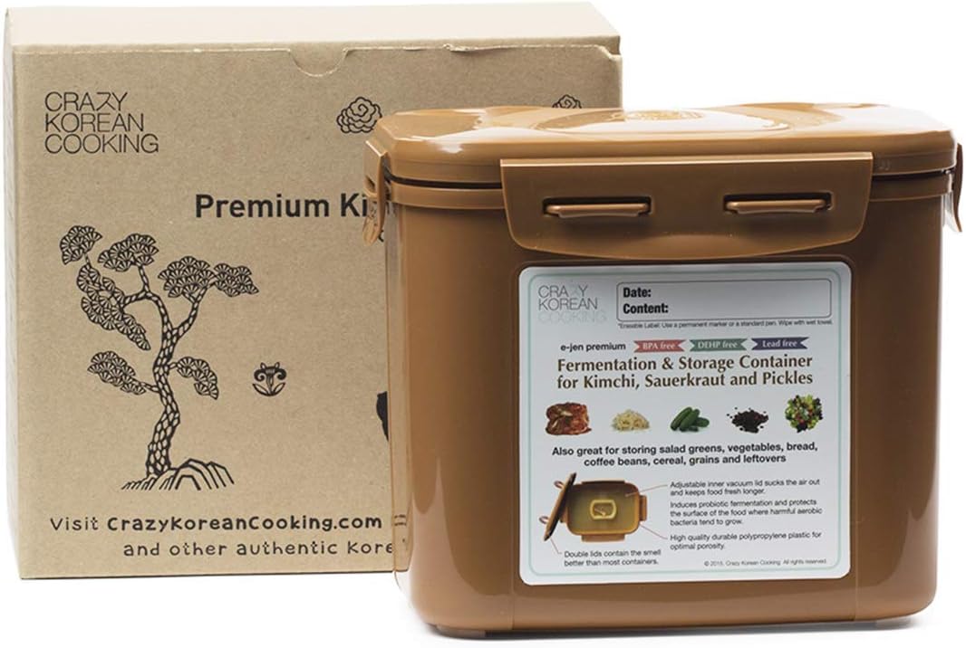 Crazy Korean Cooking Premium Kimchi Fermentation Container, 0.9 Gallon with Inner Vacuum Lid