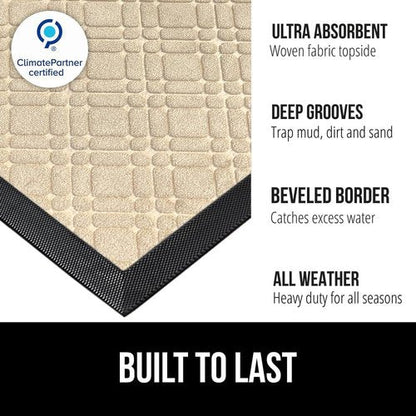 GORILLA GRIP Waterproof All-Season WeatherMAX Doormat - Natural Rubber, Stain & Fade Resistant, 29x17, Modern Latte