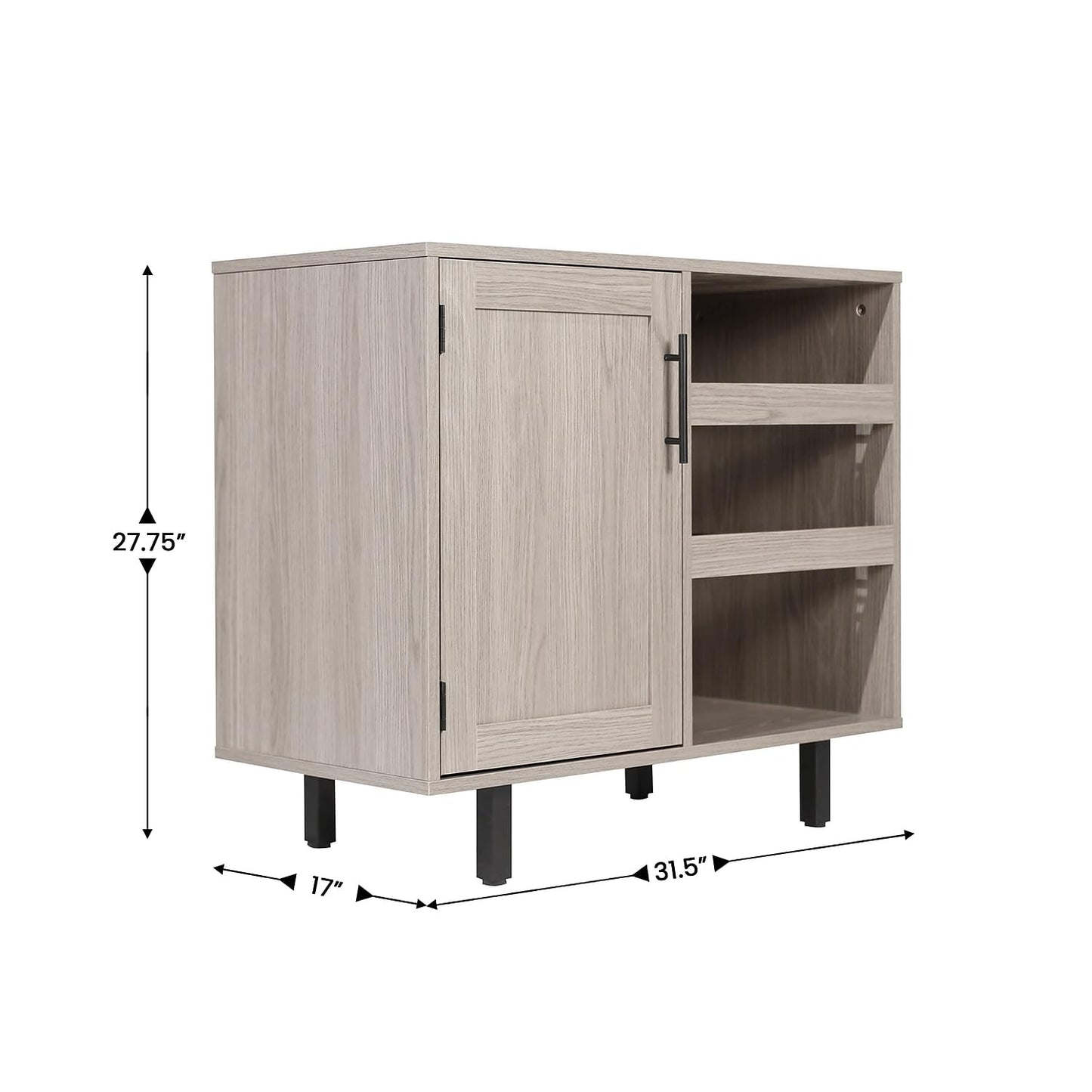 Flash Furniture Elmont Bar and Sideboard with Bottle and Stemware Storage, Open Lower Shelf, 2 Open Bottle Shelves, 3 Cabinet Stemware Hangers, Gray