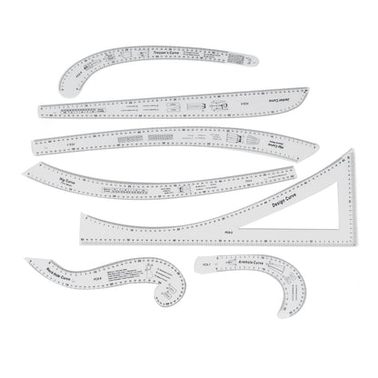 French Curve Ruler Set 7Pcs Acrylic Clear Sewing Ruler Tailor Kit for Dress Making