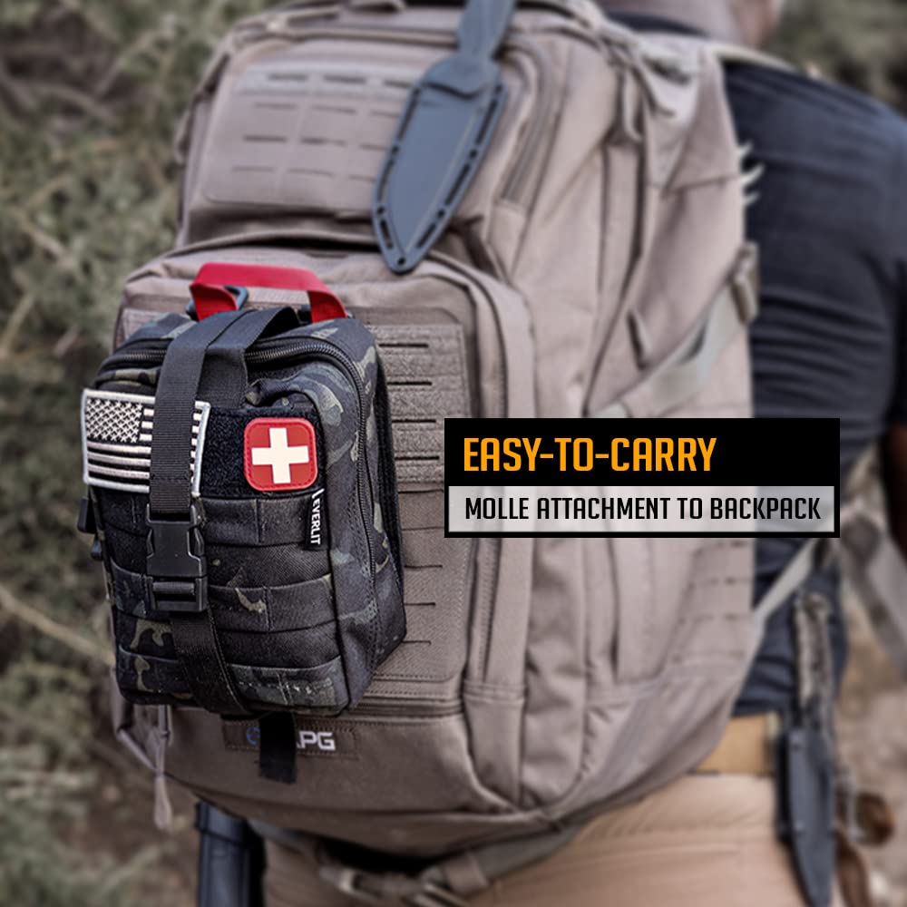 EVERLIT 250 Pieces Survival First Aid Kit IFAK EMT Molle Pouch Survival Kit Outdoor Gear Emergency Kits Trauma Bag for Camping Boat Hunting Hiking Home Car Earthquake and Adventures Red