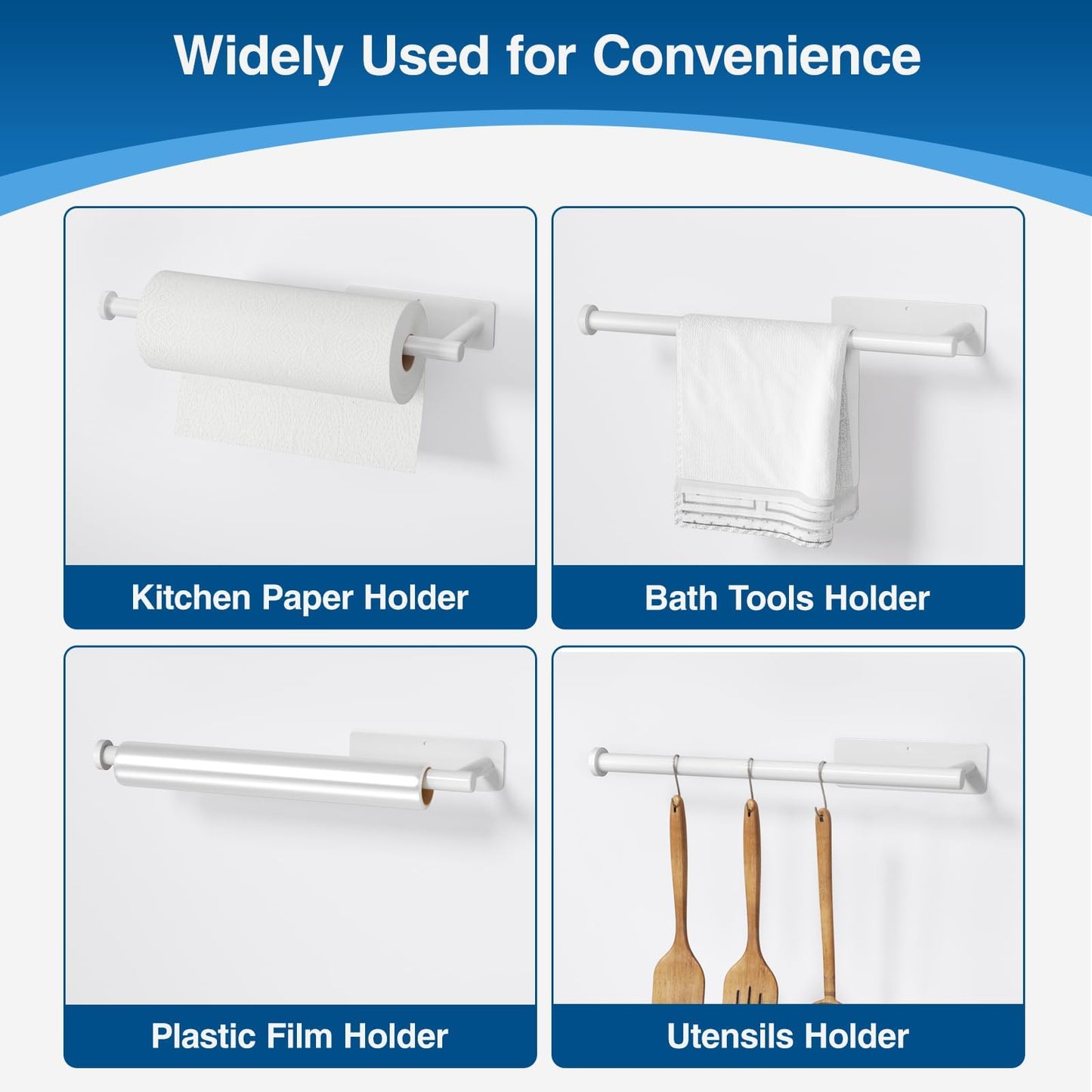 Paper Towel Holder - Self-Adhesive or Drilling, Gold, Wall Mounted, SUS304 Stainless Steel Kitchen Roll Dispenser Under Cabinet