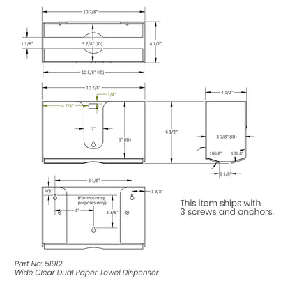 51912 10 7/8 6 1/2 4 1/4 inches TrippNT Shatterproof Dual Dispensing Paper Towel Holder, Clear, PETG, X X WHD