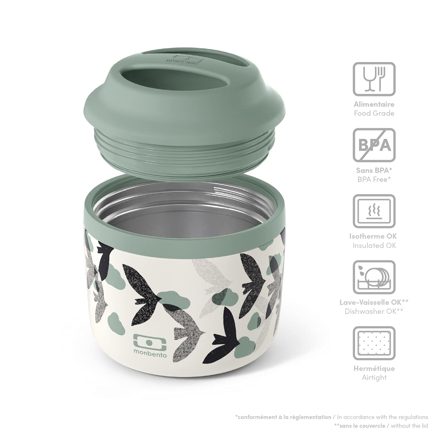 monbento - Insulated Lunch Box MB Element Ginkgo - Leakproof and Insulated Container Keeps Food Hot/Cold for Up to 10 Hours - Work Lunch Packing - BPA Free - Food Grade Safe - Japanese Pattern - Blue