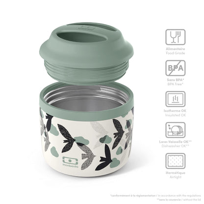 monbento - Insulated Lunch Box MB Element Ginkgo - Leakproof and Insulated Container Keeps Food Hot/Cold for Up to 10 Hours - Work Lunch Packing - BPA Free - Food Grade Safe - Japanese Pattern - Blue
