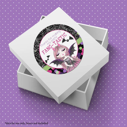 Fang-Tastic Vampire Girl Halloween Birthday Thank You Sticker Labels for Girls, 40 2" Party Circle Stickers by AmandaCreation, Great for Party Favors, Envelope Seals & Goodie Bags