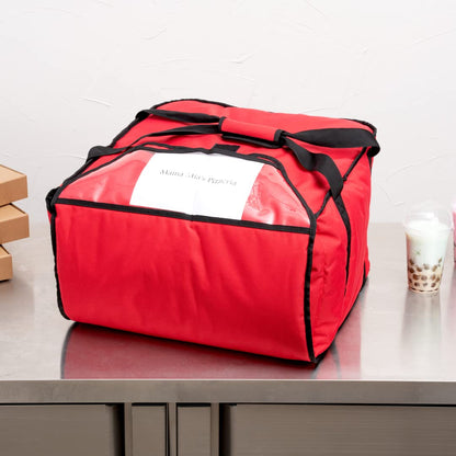 Restaurantware-Delivery Tek 17.5 x 20 x 7.5 Inch Insulated Pizza Bag, 1 Durable Delivery Bag - Holds (3) 18" or (4) 16" Pizza Boxes, Machine Washable, Red Polyester, Extra-Large Flap