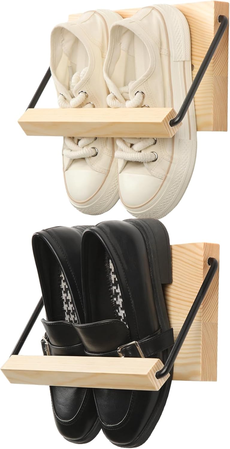 2 Hallway(9.84'' Mifoci Pcs Wall Mounted Shoe Rack Organizer Wooden Modern Compact Wall Space Saving Shoe Holder