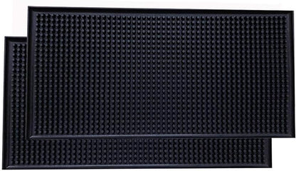 Bar Mat 12" x 6", Rubber Spill Mat for Cocktail Bartender Set of 2, Coffee Bar or Countertop Glass Drying Mat (Black)