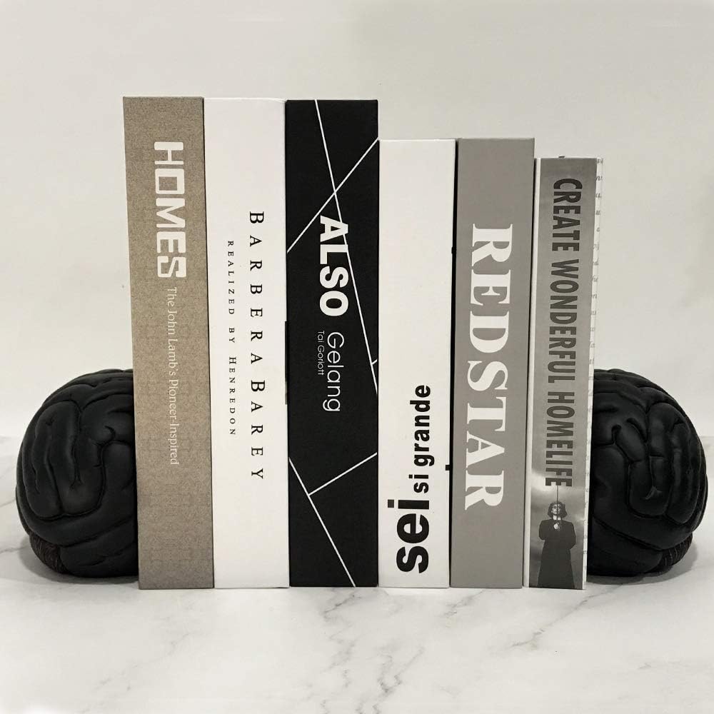 6.5Inch Set Brain Bookends, Tall Brain Decorative Resin Book Shelf Organizers Book Holders Shelf Dividers Book Ends