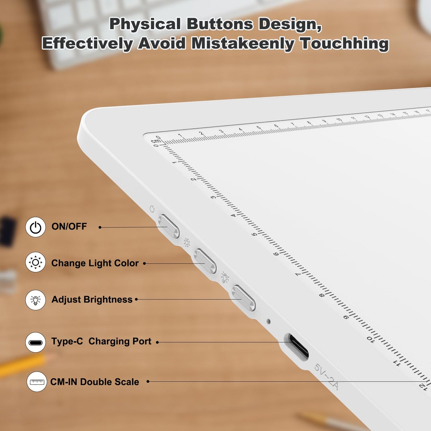 Elice Rechargeable A4 Light Pad for Diamond Painting, Magnetic LED Light Board with Physical Button, Super Bright Diamond Art Light Pad, Ultra-Thin Light Box for Tracing, Weeding Vinyl, Artists -White