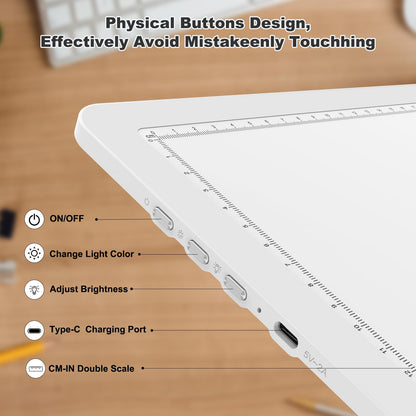 Elice Rechargeable A4 Light Pad for Diamond Painting, Magnetic LED Light Board with Physical Button, Super Bright Diamond Art Light Pad, Ultra-Thin Light Box for Tracing, Weeding Vinyl, Artists -White