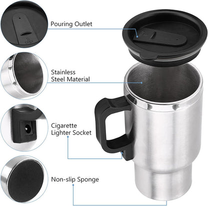 GOTOTOP Car Heating Cup, 12V 450ML Electric Car Kettle, Portable Stainless Steel Heated Travel Mug