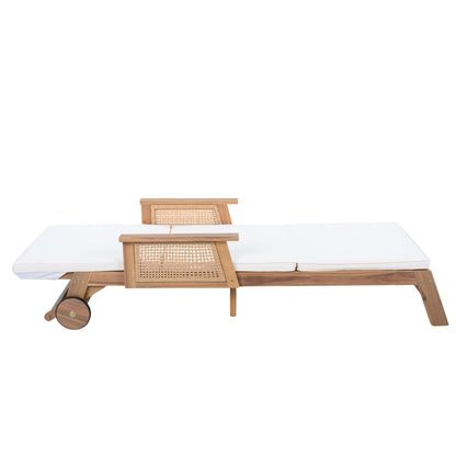 Christopher Knight Home Revia Chaise Lounge Outdoor with Wheel and Armrests, Acacia Wood Patio Chaise Lounge with Cushion, Adjustable Backrest Poolside Sun Lounger, Sunbathing Chair, Teak+Light Beige