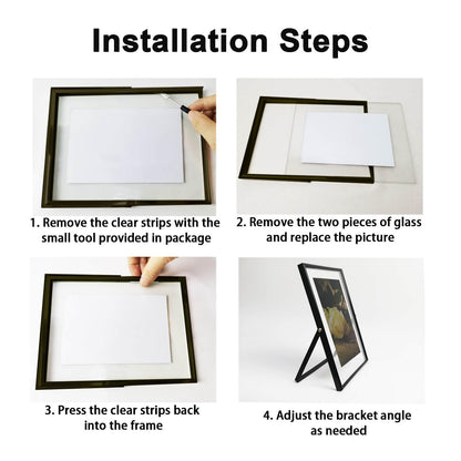 CROXXID 5x7 Floating Picture Frames Set of 2, Made of Metal and Double Real Glass, for Photo Size up to 7x9, Tabletop Display Home or Wedding Decoration (Vertical Black)