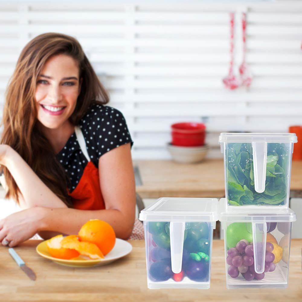 Fridge(3 Pack)- 4.5L SILIVO Lettuce Keeper for Vegetable Storage Containers for Refrigerator with Drain Tray Keep Fresh