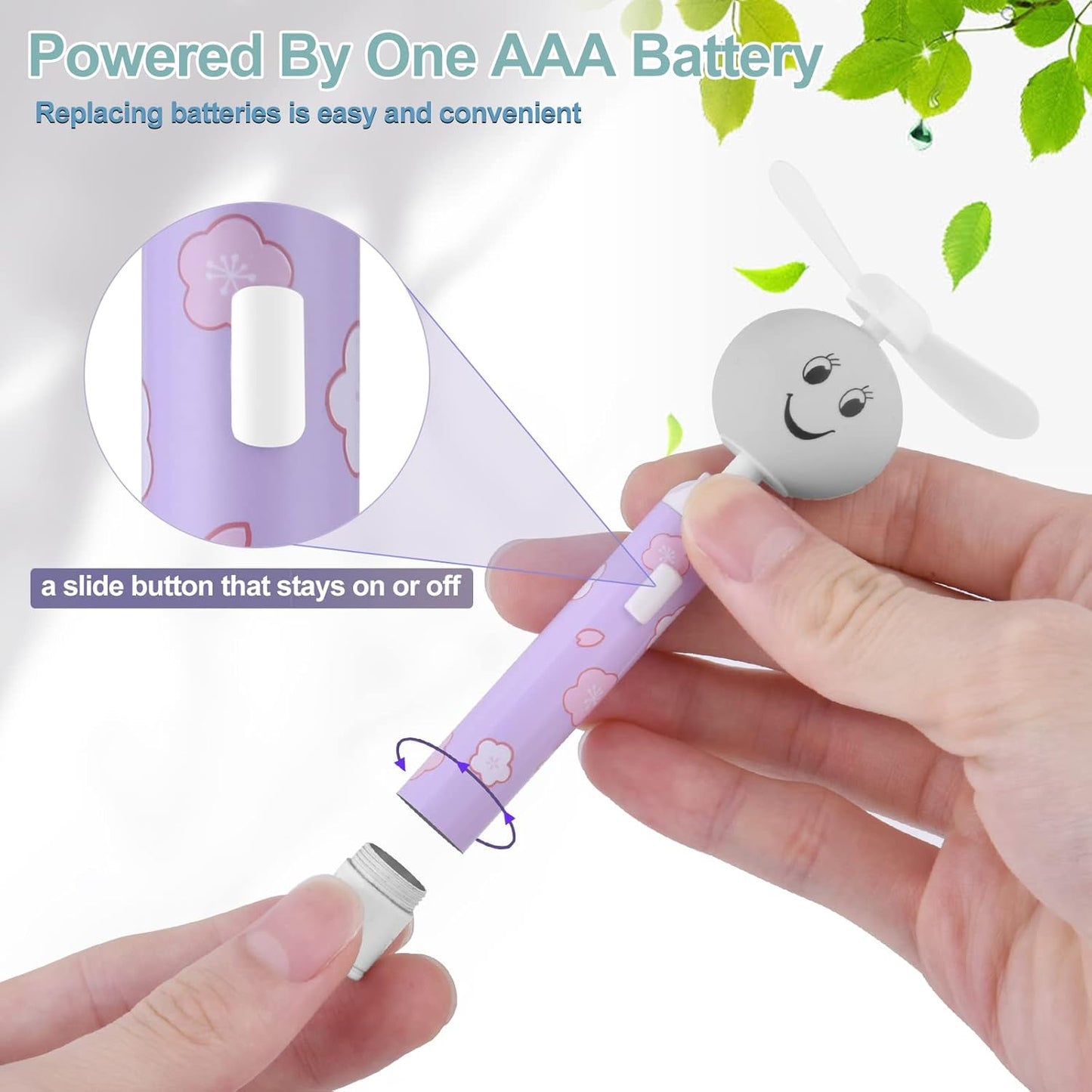 Handheld Mini Fan, Small Portable Pocket Fan, Creative Smiley Face Shaped Fan for Girls, Women, Kids (Blue)