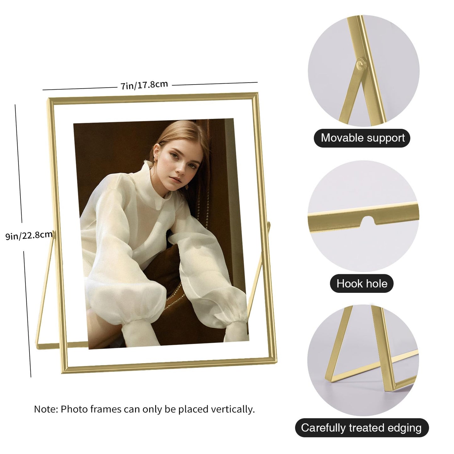 IZIDDO 5x7 Gold Floating Frame, 7"x9" Metal Frame For Picture 5x7,4x6,3.5x5 Wall Mount or Tabletop Shelf Photo Frames, Double Sided Display Picture Frame Acrylic Sign Holder for Wedding,Office Decor