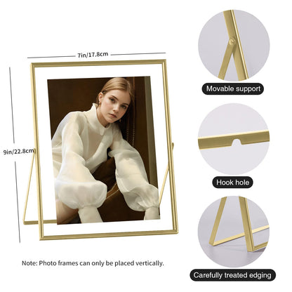 IZIDDO 5x7 Gold Floating Frame, 7"x9" Metal Frame For Picture 5x7,4x6,3.5x5 Wall Mount or Tabletop Shelf Photo Frames, Double Sided Display Picture Frame Acrylic Sign Holder for Wedding,Office Decor