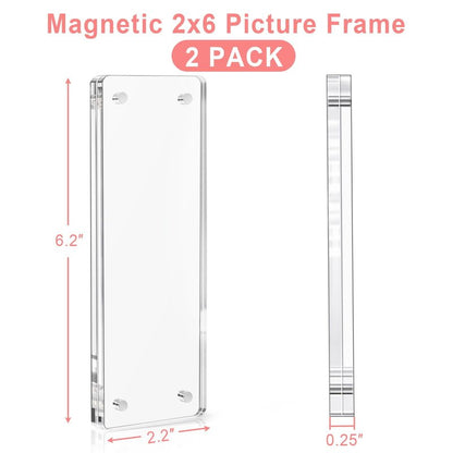 Vowcarol 2 Pack Photo Booth Frame 2x6 Picture Frame, Acrylic Fridge Magnetic Frames, Clear Acrylic Frame, Strong Magnetic 2x6 Photo Picture Frames for Refrigerator