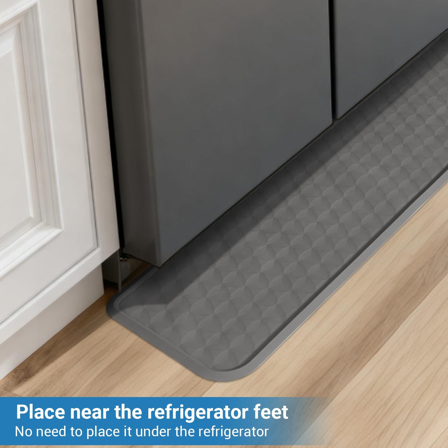 Refrigerator Floor Mat, Decent Silicone Mat in Front of Fridge, Appliance Floor Mat with Lip for Leak Catch and Floor Protect, Drip Tray for Fridge & Water Dispenser & Dishwasher - 37.4"x8.5", Grey