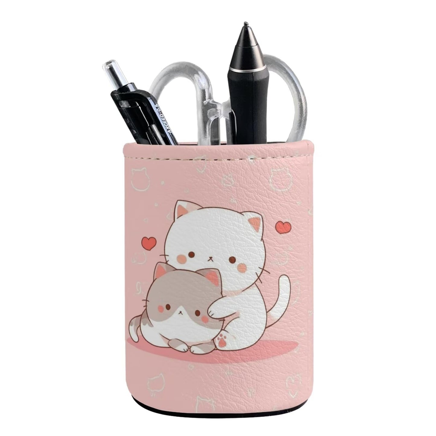 Upetstory Kawaii Cat Pencil Holder for Desk Pencil Cup Pen Holders Makeup Brush Holders Sturdy Pen Cup Pot Desktop Organizer Office Storage Pouch for Kids Teens Adults