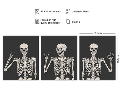Skeleton Wall Art & Decor 11x14 - Halloween Wall Art - Goth Home Decor - Gothic Room Decoration, Pagan Gifts - Funny Skull Artwork, Bedroom Dorm Man cave - Men Boys Teens - Witchy Picture Poster Print