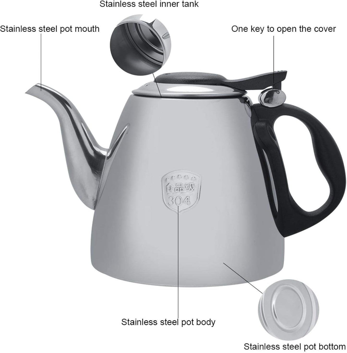 Tea Kettle Stovetop, 1.5L Stainless Steel Teapot with Heat Resistant Handle for Tea & Coffee (1.5L)
