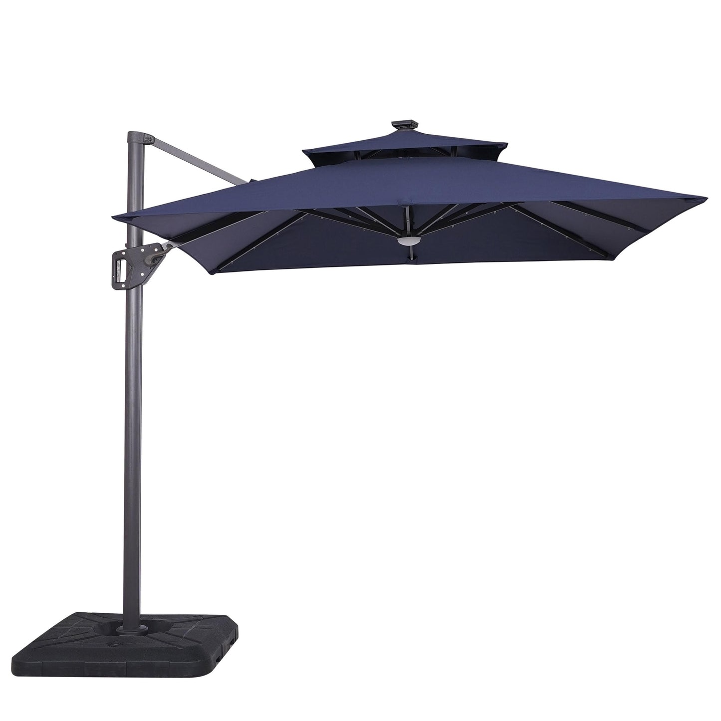 Greemotion Rumis 8-foot Cantilever UV-resistant Shade Rotation Tilt Umbrella with Built-in Solar Panel LED Light for Outdoor, Porch, Pool, Deck, Dark Blue