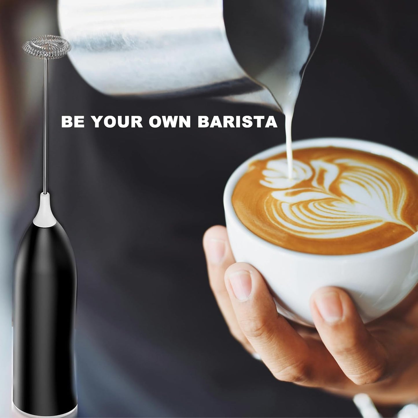 Milk Frother Rechargeable, Handheld Electric Whisk Beater, USB Frother for Cappuccino, Frappe, Hot Chocolate