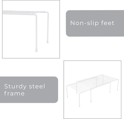 Smart Design Kitchen Storage Expandable Shelf Rack with Scratch Resistant Feet - Steel, for Cabinet & Pantry