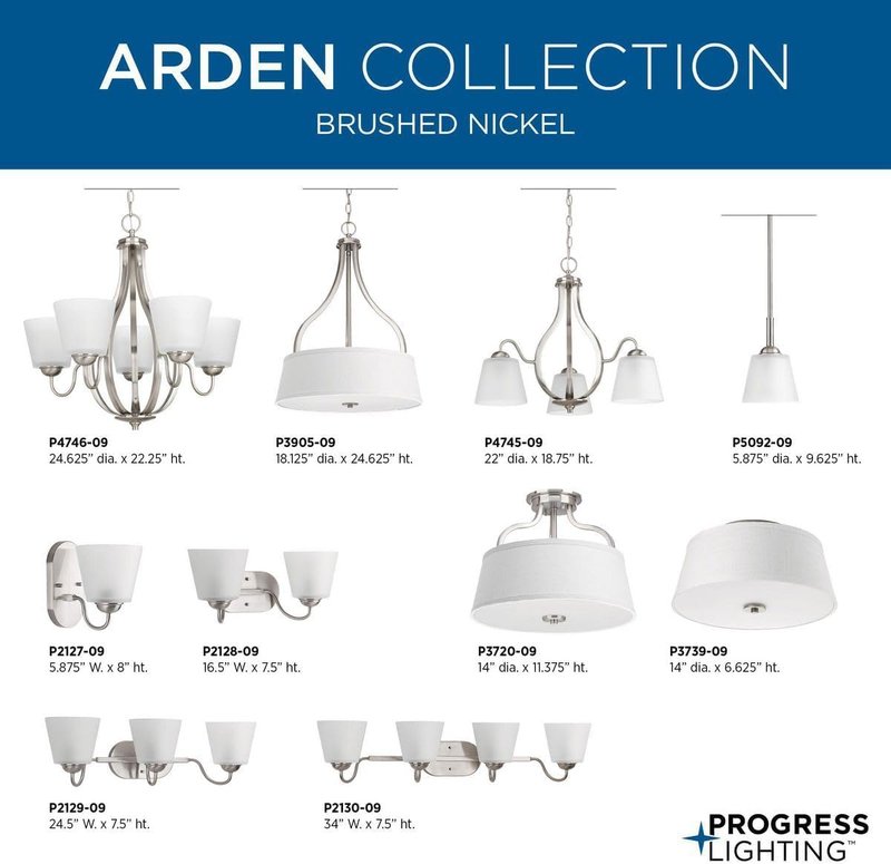 Progress Lighting 2-Light 14" Semi-Flush Convertible, Arden Collection, Indoor, P3720-09, Brushed Nickel