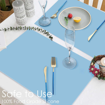 Extra Large Silicone Mats, Food Grade & Thick Silicone Pad Table Mat for Crafts, Kids Placemat, Silicone Heat Resistant Mat Kitchen Counter Mat for Baking Pastry, 23.6''x15.75'' Light Blue, 1Pack
