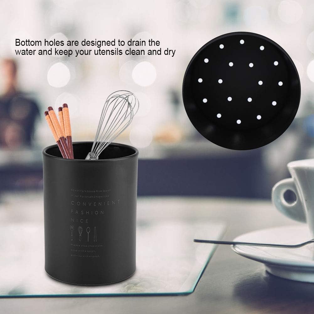 Kitchen Utensil Holder, Black Stainless Steel 3.9x5.1in Spoon Holder with Drainage Holes for Kitchen Counter
