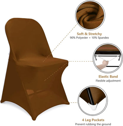 6 ManMengJi Brown Folding Chair Covers, Spandex Folding Chair Covers PCS, Banquet Chair Slipcovers for Party, Wedding