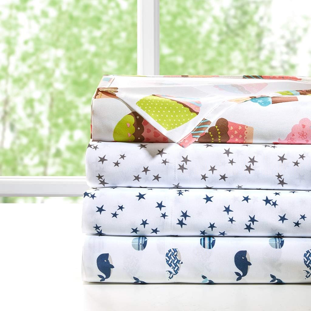 Mi Zone Printed Queen Sheets, Casual Microfiber Bed Sheets, Cool Navy 4-Piece Set with Flat, Fitted Sheet & 2