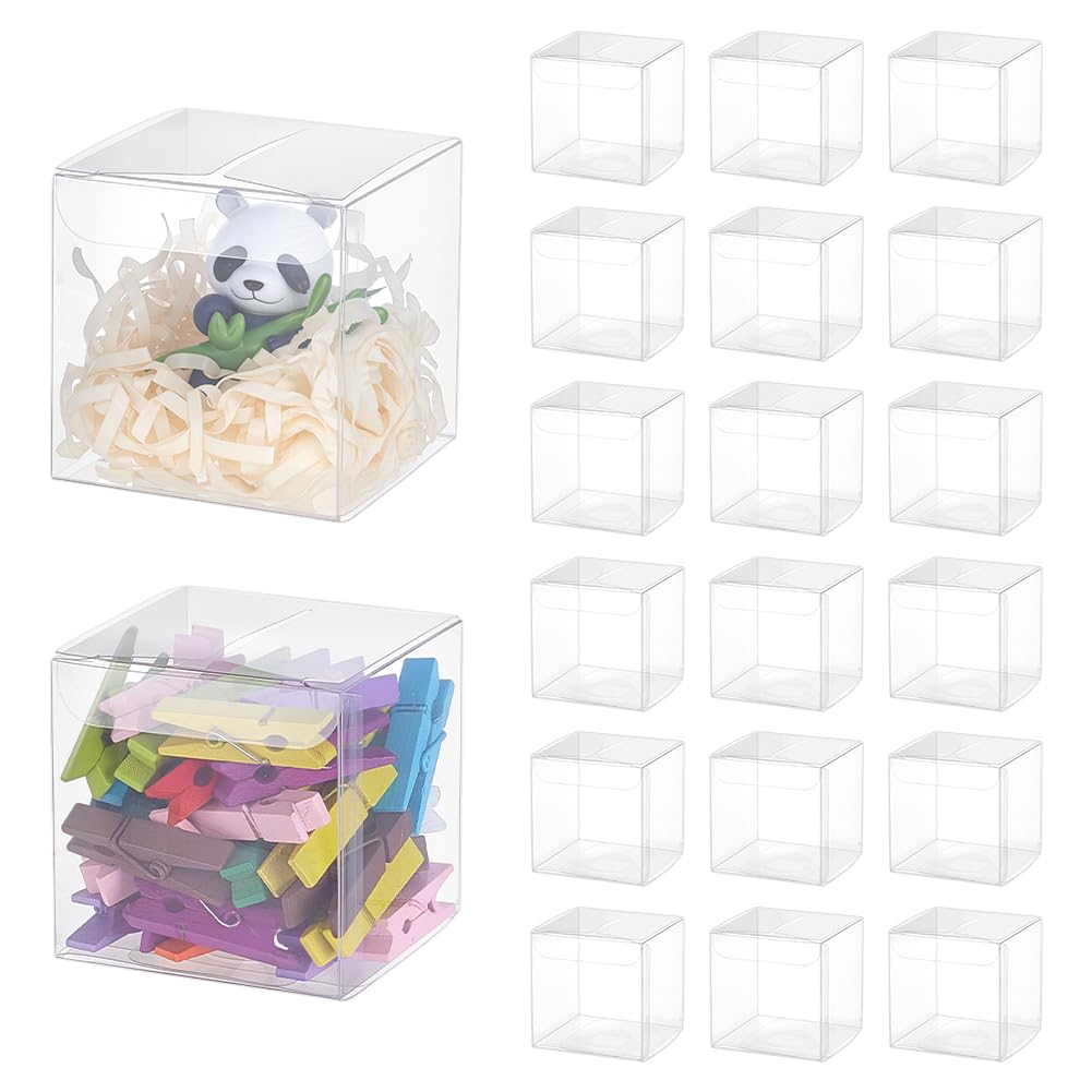 BENECREAT 60PCS 2.4x2.4x2.4 Inches Clear Plastic Favor Box Gift Packing Box for Candy Choclate and Dessert, Wedding Party Treats, Halloween Christmas Festival Gift Packaging
