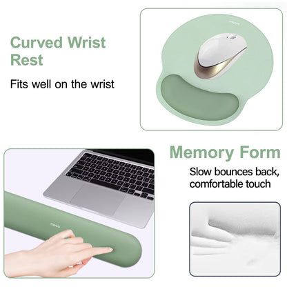 MOSISO Wrist Rest Support for Mouse Pad&Keyboard Set, Circle Curved Ergonomic Mousepad&Coaster Non-Slip Base Home/Office Pain Relief&Easy Typing Pad with Soft Cloth&Raised Memory Foam, Antique Green
