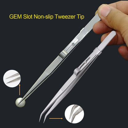 4 Pieces Diamond Tweezers Professional Jewelry Gem Tweezers Precision Tweezers Stainless Steel Pointed Tip Tweezers with Slide Locking and Gem Slot for jewelry making