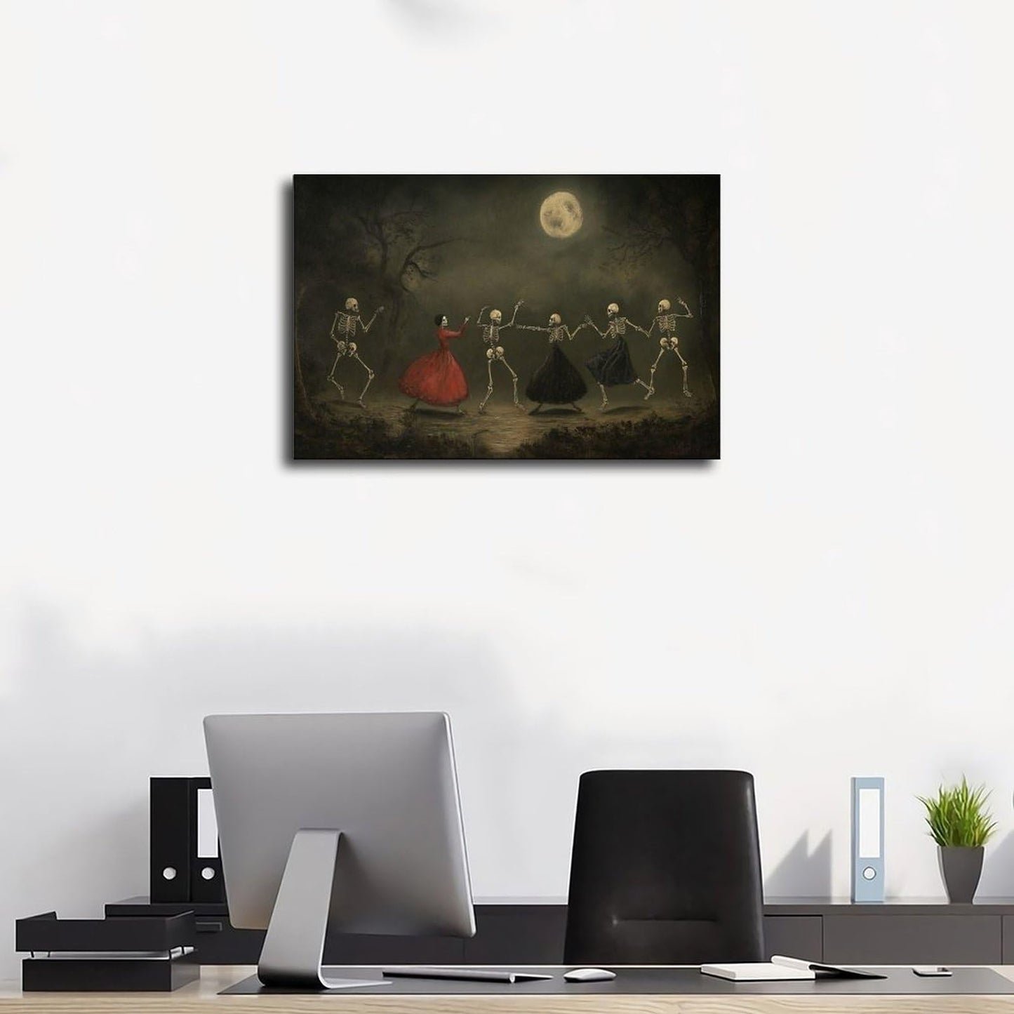 SWDXA Dancing Skeletons Halloween Spooky Decor Canvas Poster Wall Art Prints Room Aesthetic Murals Bedroom And Living Decorations 12" L X 18" W
