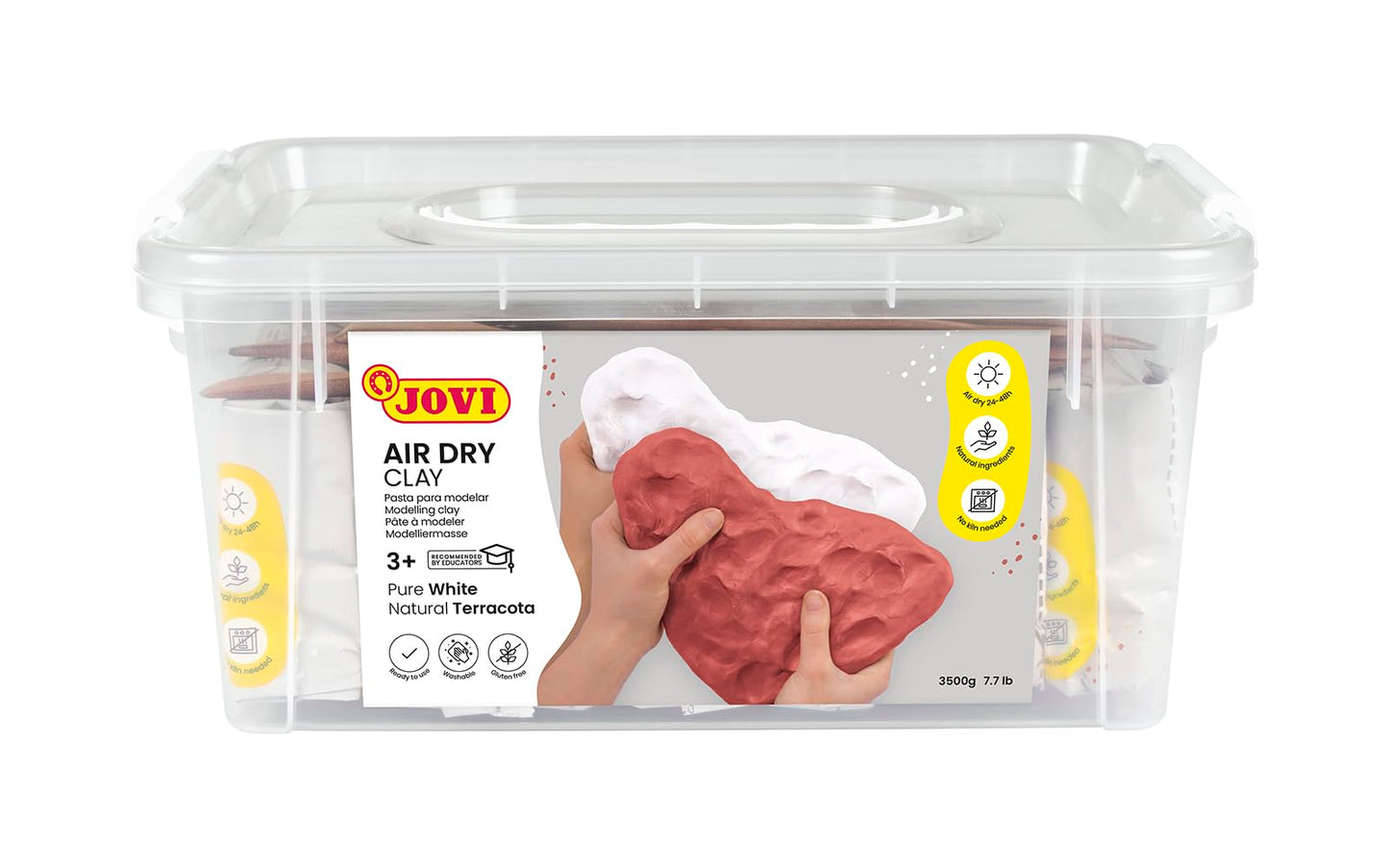 Jovi - Complete Air Dry Clay Set - 5 White and 2 Terracotta 1.1 lb Bars + 20 Sculpting Tools - Plastic Container - Easy to Store and Carry - Pottery Supplies