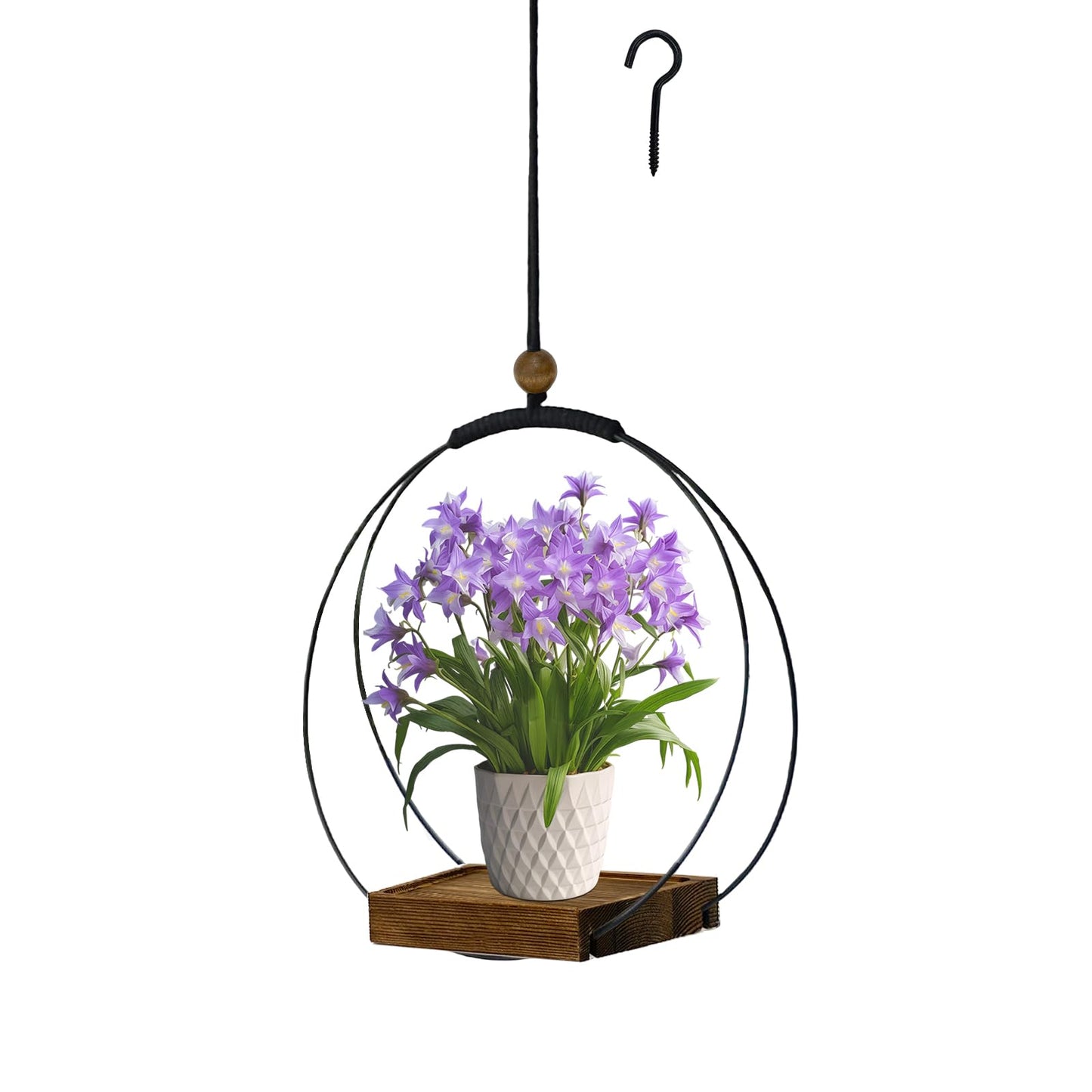 hismocal Hanging Planter for Indoor Plants, Black Plant Hanger Indoor with Sturdy Wood Base, Modern Boho Macrame Plant Hanger, Hanging Wall Ceiling Window Home Decor (Plants/Pots Not Included)