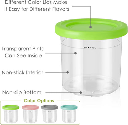 4 Pack NC299AMZ NC300s Ice Cream Pint Containers, Replacement for Ninja Creami Pints and Lids, Compatible with & Series